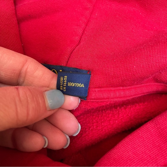 Polo Ralph Lauren Big Pony #3 Patch Edition Red Embroidered Hoodie Sweatshirt L - Picture 6 of 12